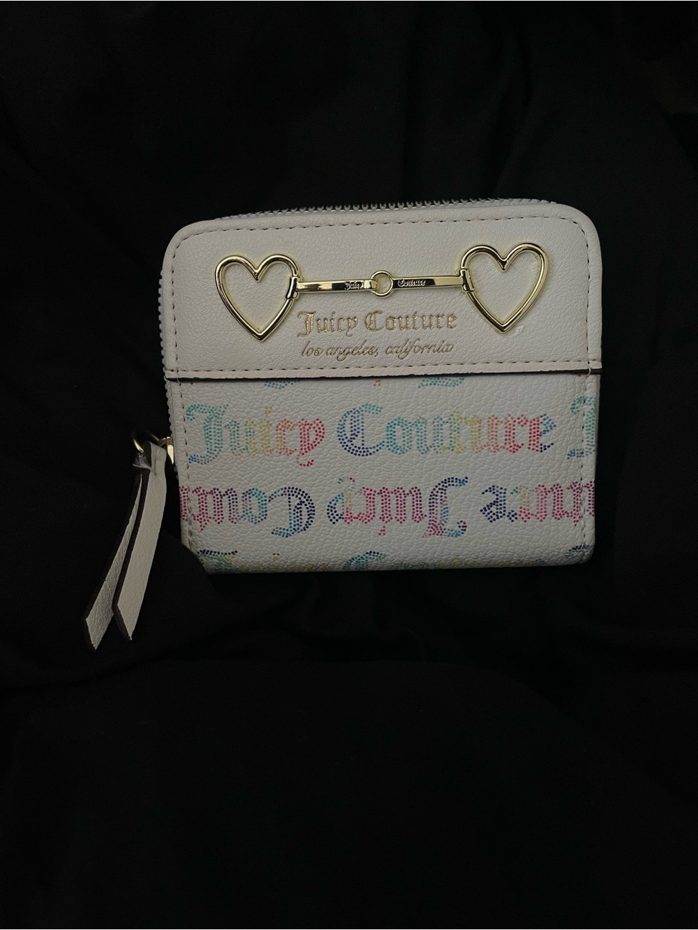 Juicy Couture White Zip-Around Wallet with Gold Heart Accents